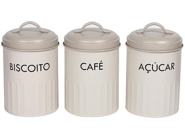 Conjunto de Potes Creme Aço Galvanizado - Armazenamento e Design
