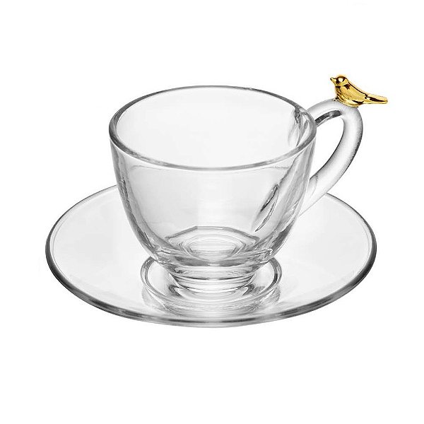 Cj 4 Xícaras P/Café C/Pires de Vidro Wolff