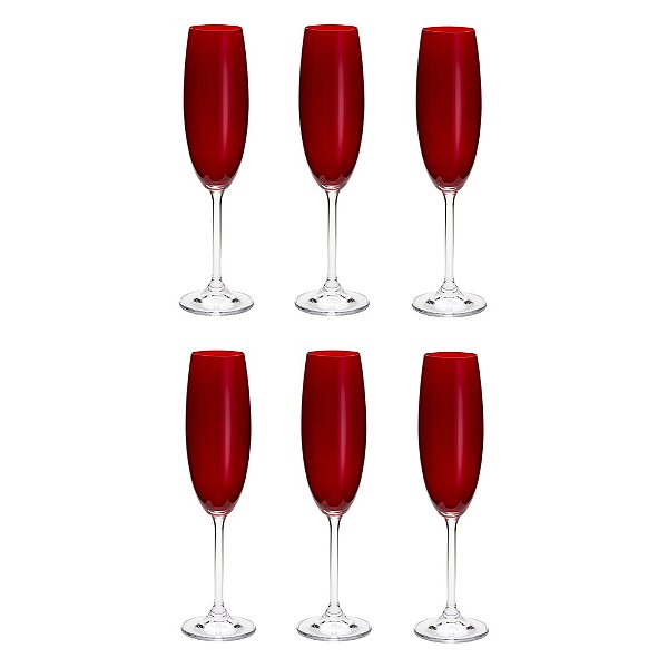 Cj 6 Taças de Cristal P/Champagne Colibri Rubi 220ml Bohemia