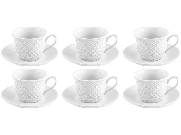 Jogo de 6 Xícaras de Porcelana Brancas