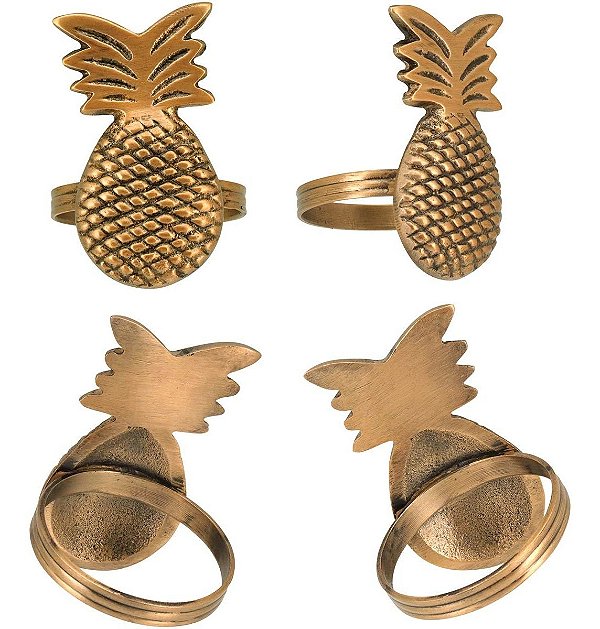 Anel Guardanapo Metal Dourado Kit 4pç Abacaxi