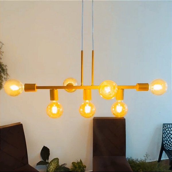 Luminária de teto Pendente Rubis para 7 Lâmpadas 68cm Canopla Redonda