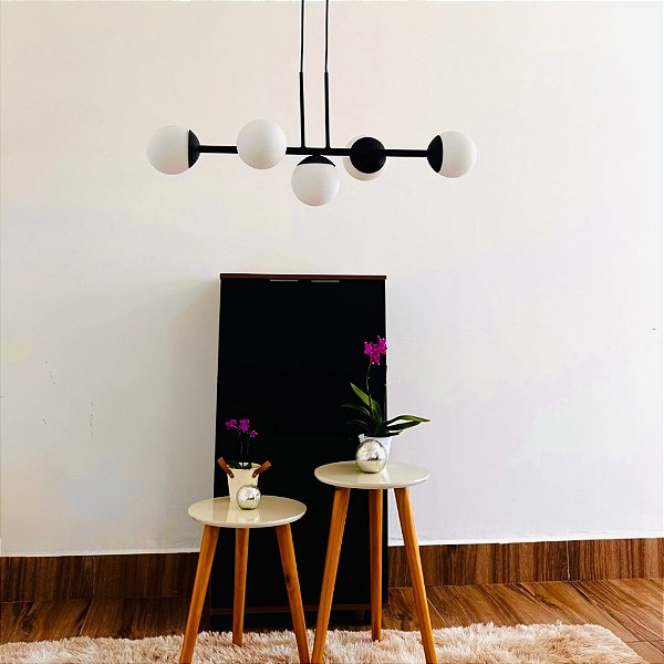 Luminária de Teto Pendente Tazza 5 Globos Retangular para ambientes internos