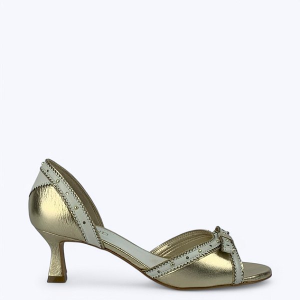 Sandália Ouro Light Metalizado Laço Salto Baixo