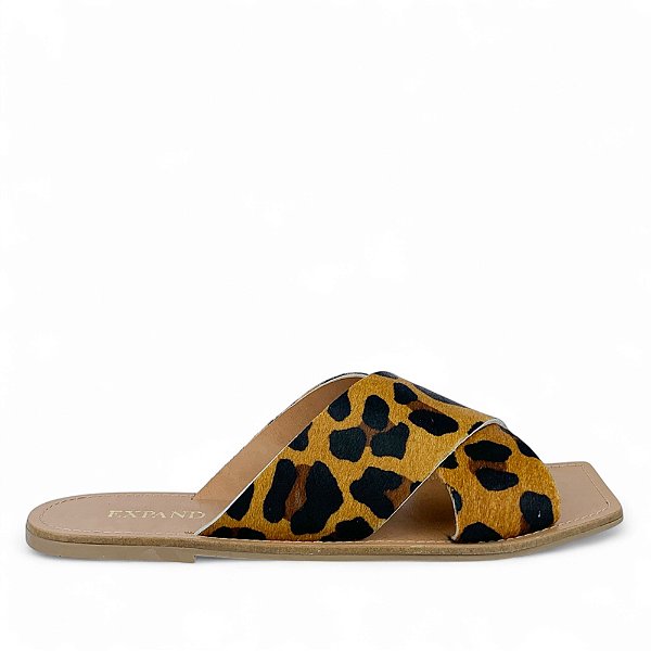 Rasteira Animal Print Pelo em X