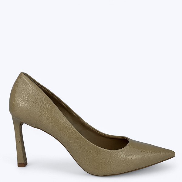 Scarpin Bege Couro Croco Salto Alto