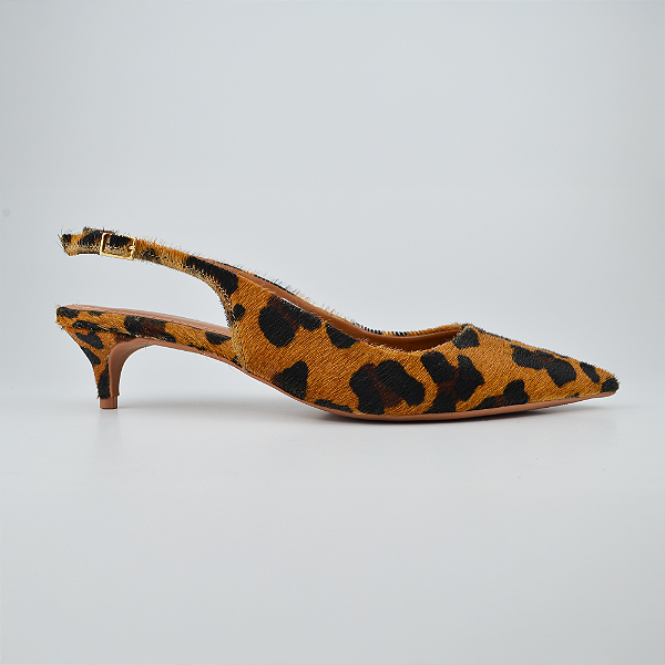 Scarpin Slingback Pelo Onça Salto Baixo