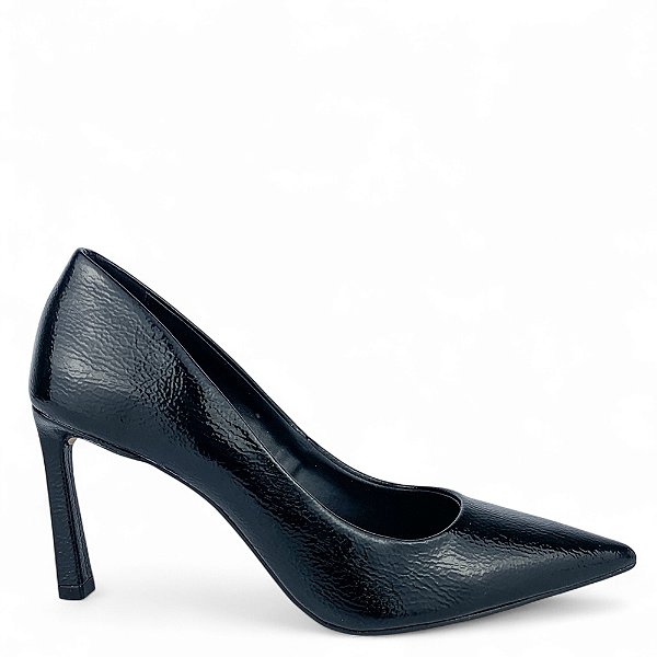 Scarpin Preto Verniz Salto Alto Fino