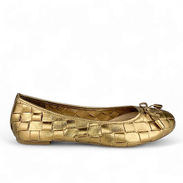 Sapatilha Cristal Bronze Metalizada Entrelaçado com Laço
