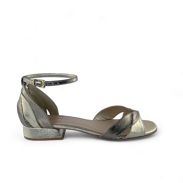 Sandália Cristal Bronze Velho Metalizado Folhas