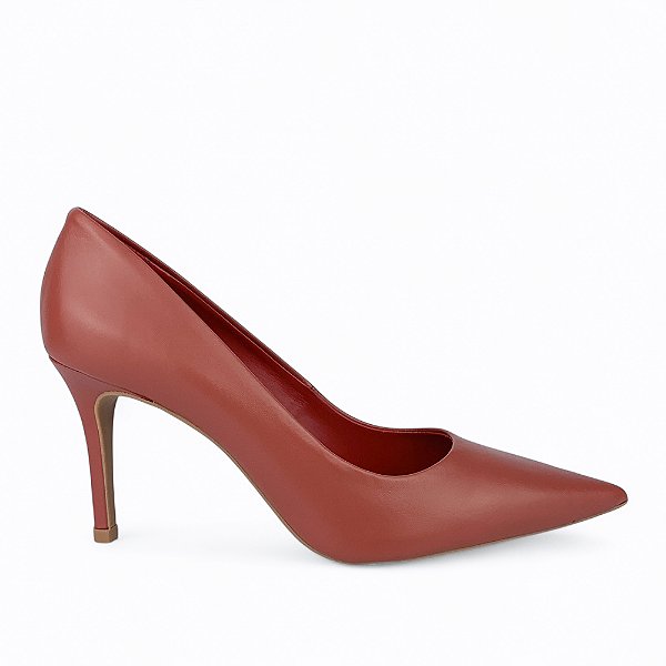 Scarpin Vermelho Couro Salto Alto Fino
