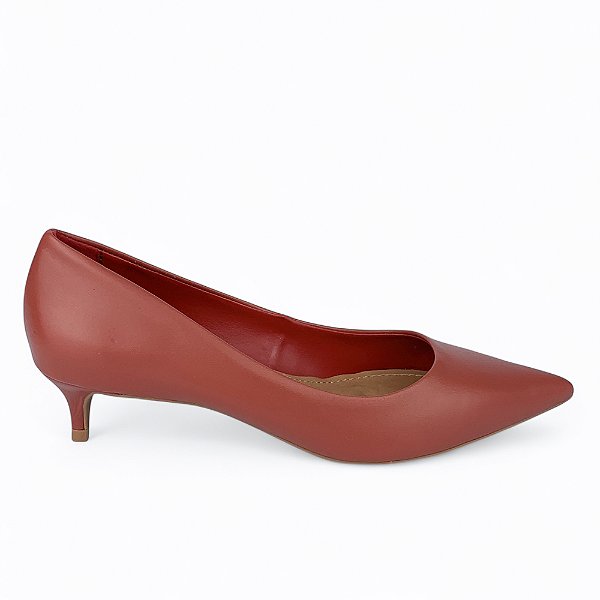 Scarpin Vermelho Couro Vegetal Salto Baixo