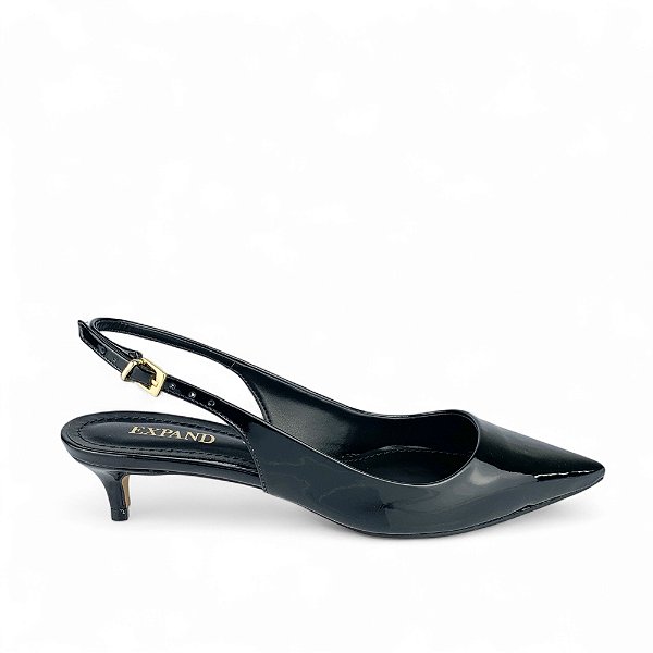 Scarpin Slingback Preto Verniz Salto Baixo