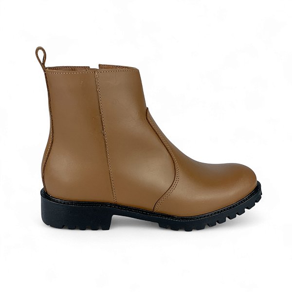 Bota Coturno Caramelo Couro Cano Médio Sola Tratorada