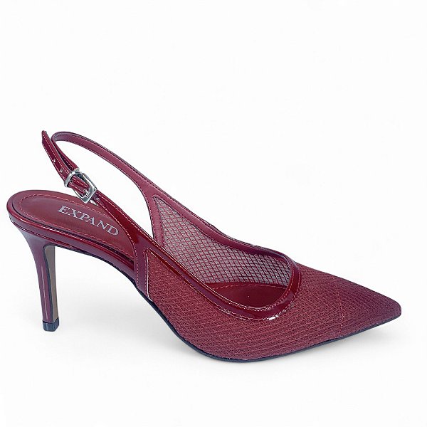 Slingback Marsala Verniz Salto Fino em Tela