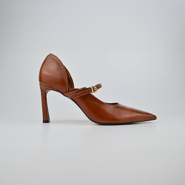 Scarpin Caramelo Couro Salto Alto Boneca