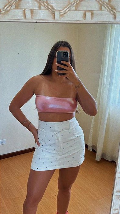 Top Faixa Metalizado Rosa