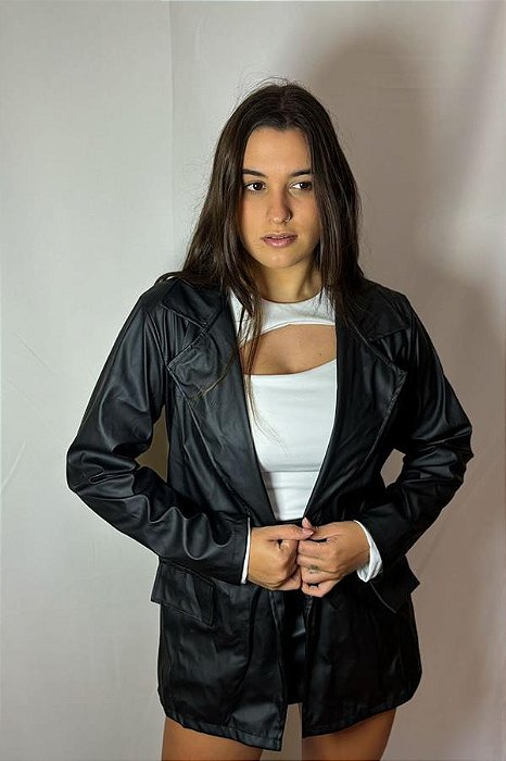 Blazer Couro Fake Preto Eco