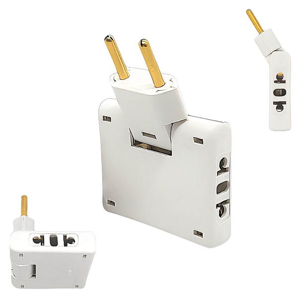 Adaptador de Tomada Articulado Tipo T com 3 Saídas 10A Flexível - Bivolt 110V/220V até 250V - CompleteStore®