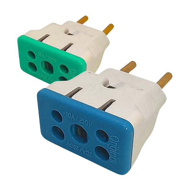 Kit com 02 Adaptadores de Tomada Bob Colorido Benjamin 10A 20A Plug Pino Grosso Chato Até 250v - CompleteStore®