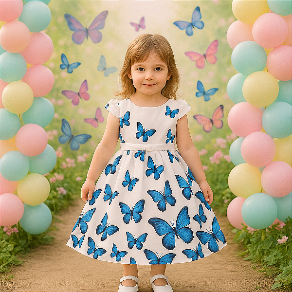 Vestido Infantil Borboletas Azul