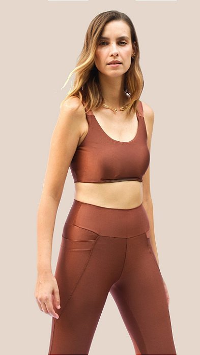 Legging Feminina Marrom com Bolso Lateral