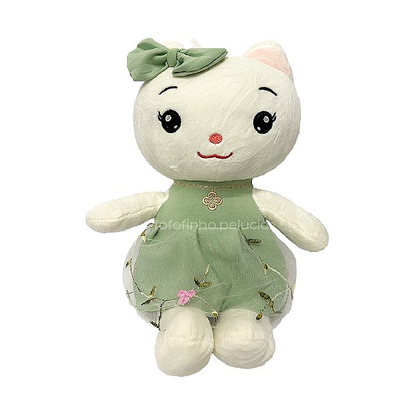 Gata Lady de Pelúcia 36cm, Verde Oliva, toque macio, presente, máquina de bichinhos, ursinho de pelúcia