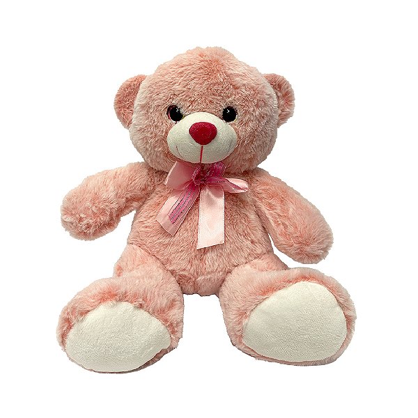 Urso de Pelúcia com Laço e Olhos Detalhados Rosa, toque macio, presente maternidade, ursinho de pelúcia