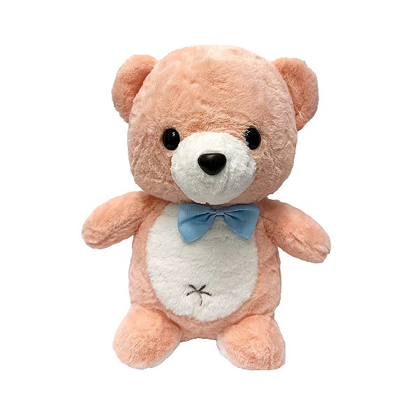 Urso de Pelúcia Rosa Peach com laço, toque macio, presente maternidade, ursinho de pelúcia