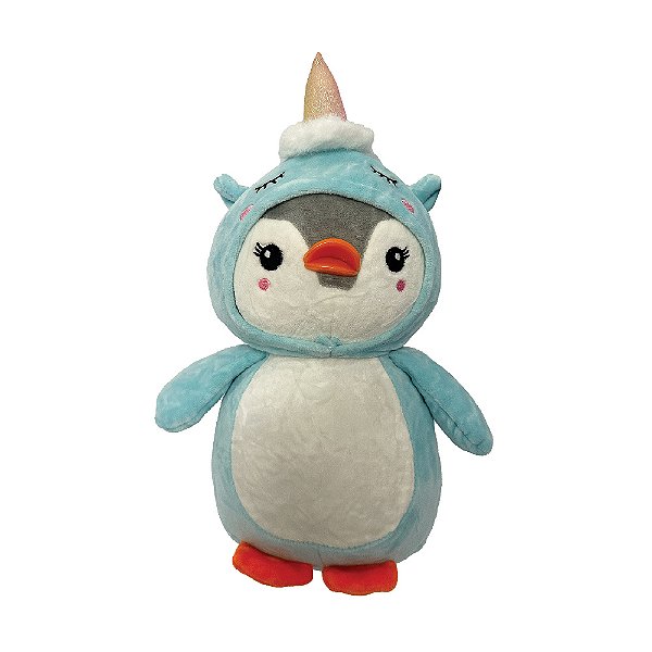 Pinguim Unicórnio de Pelúcia 30cm Azul, toque macio, presente, máquina de bichinhos, ursinho de pelúcia