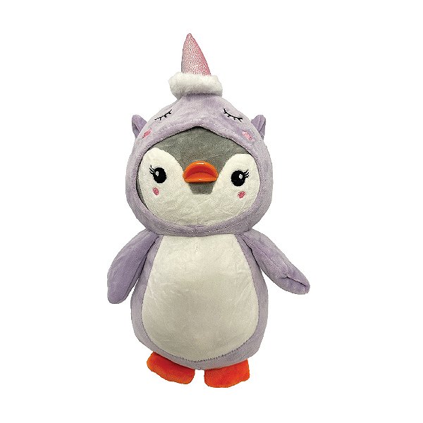 Pinguim Unicórnio de Pelúcia 30cm Roxo, toque macio, presente, máquina de bichinhos, ursinho de pelúcia