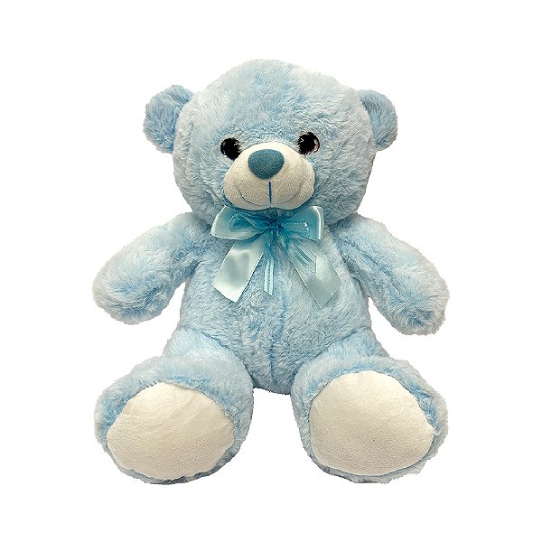 Urso de Pelúcia com Laço e Olhos Detalhados azul, toque macio, presente maternidade, ursinho de pelúcia