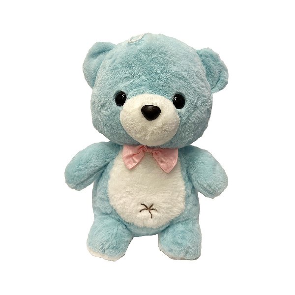 Urso de Pelúcia Azul bebê com laço, toque macio, presente maternidade, ursinho de pelúcia