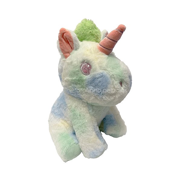Unicórnio de Pelúcia Ombré Olho Rosê 30 cm, toque macio, presente, ursinho de pelúcia