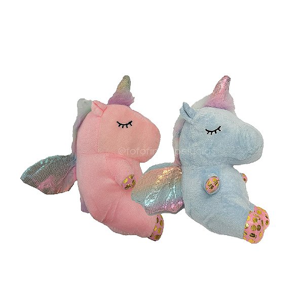 Kit 2 Unicórnios com Asas de Pelúcia Pequeno 17cm, pelúcia fofa
