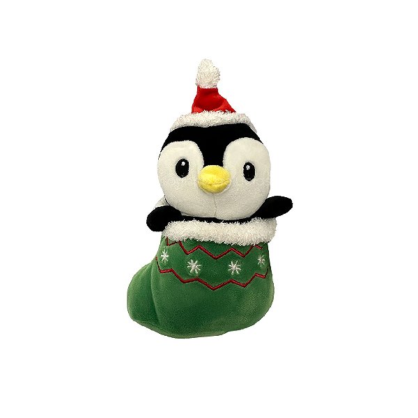 Pinguim na Meia de Natal, decoração de natal, pelúcia fofa, bichinho de pelúcia