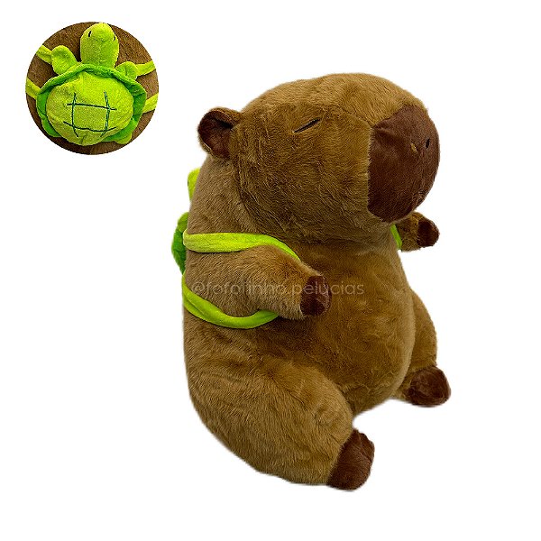 Capivara de Pelúcia com Mochila Tartaruga Grande 45cm, presente, pelúcia fofa