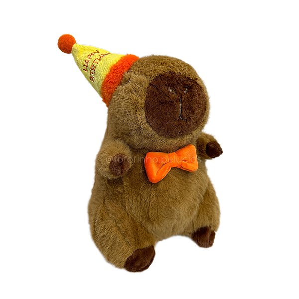 Capivara de Pelúcia com Chapéu Happy Birthday Médio 30cm, pelúcia fofa
