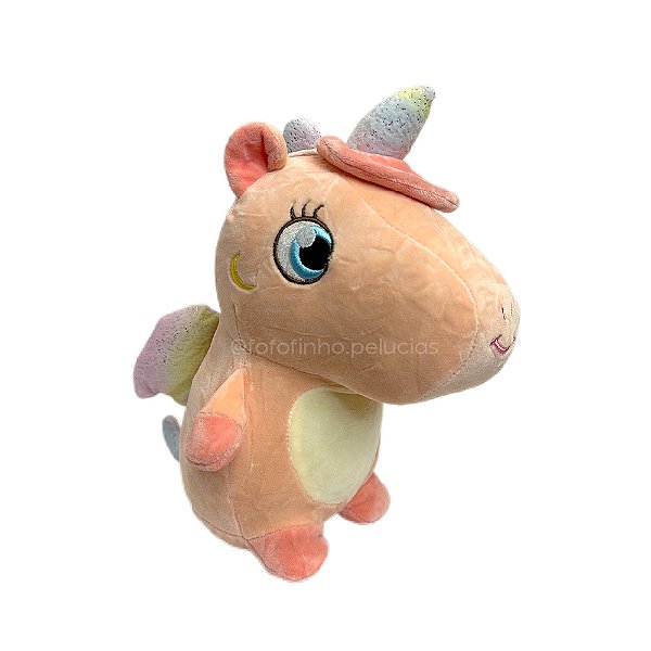 Unicórnio Princesa de Pelúcia com Asas Coral 25cm, pelúcia fofa