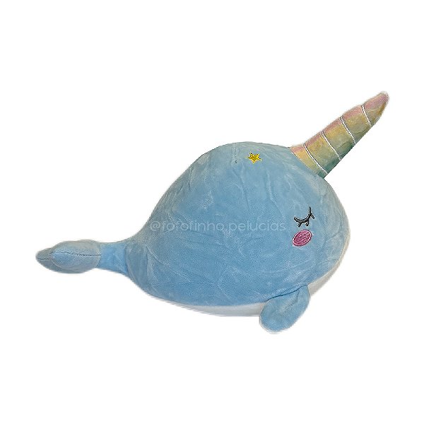 Baleia Unicórnio de Pelúcia Star Azul 25cm, pelúcia fofa