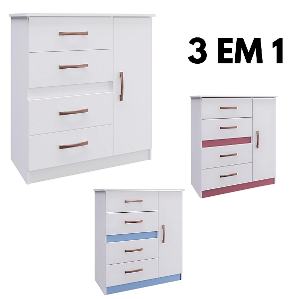 Cômoda Flex 3 em 1 com 4 gavetas e 1 porta