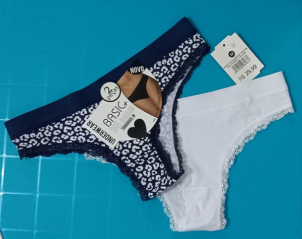 Conjunto de Calcinhas Femininas com Detalhes em Renda - 2 Peças
