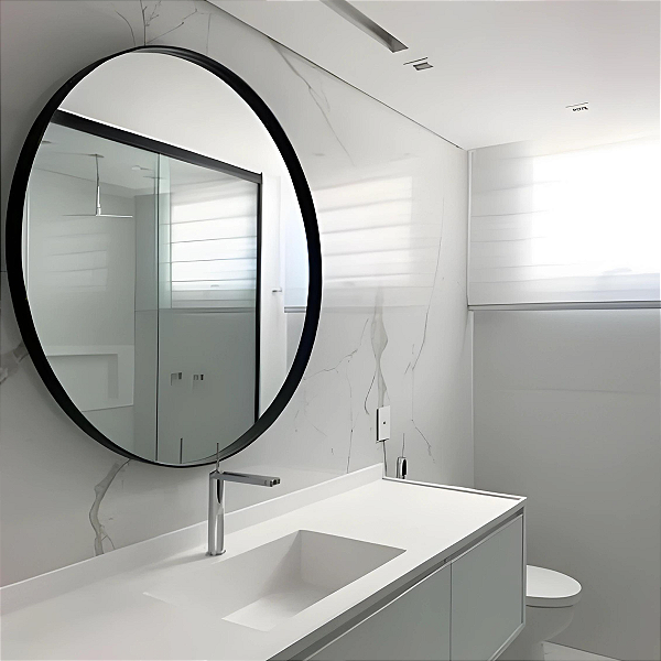 Espelho Decorativo Redondo Lapidado 60cm + Kit Instalação
