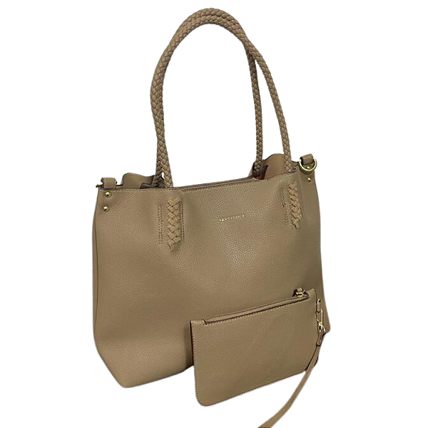 Bolsa Feminina Marrom Creme Sacola Grande Tiracolo Ombro + Nécessaire