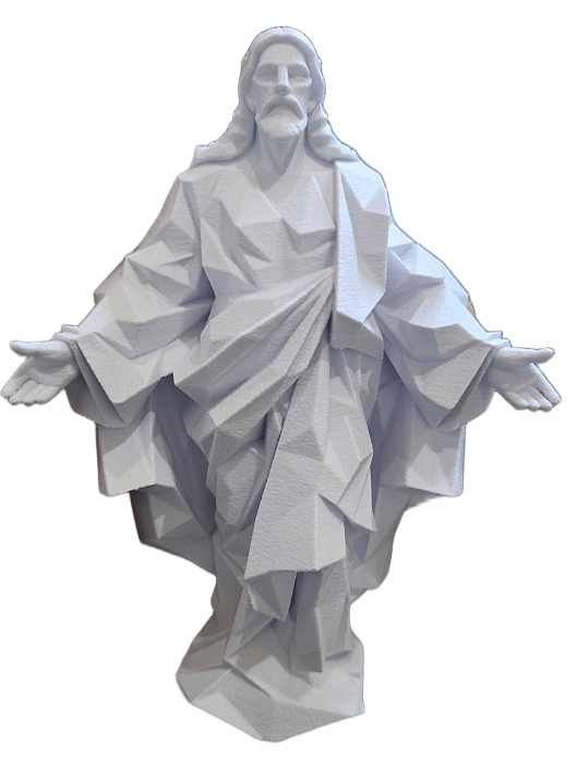 Estátua Jesus em Formato Geométrico em 3D – Design Moderno