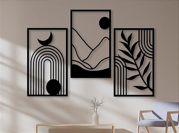 Kit 3 Quadros Vazados Decorativos – Geométrico Moderno
