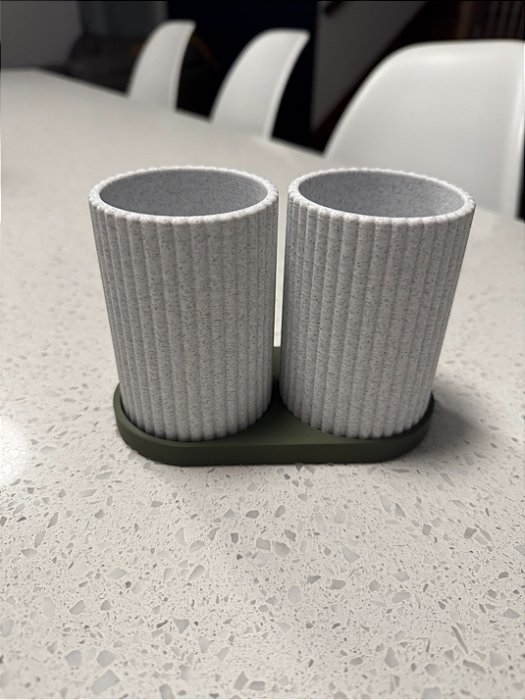 Porta Escovas Duplo Branco Marmorizado