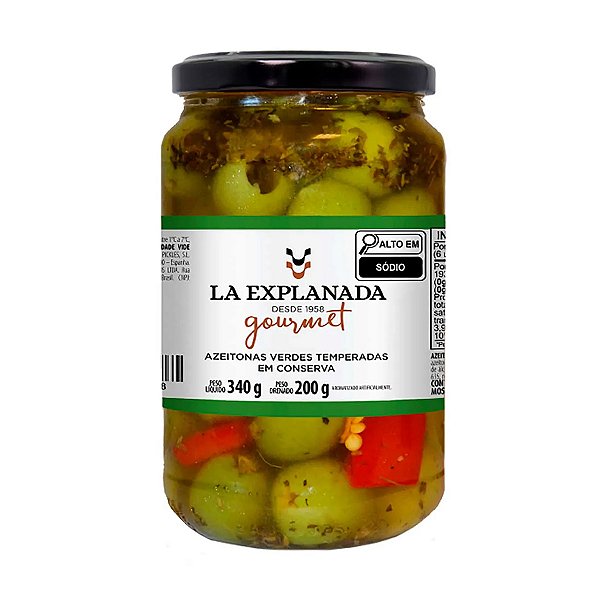 Azeitonas Verdes Temperadas com Alho e Pimenta La Explanada 200g