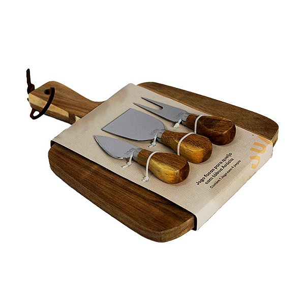 Jogo de Facas para Queijo com Tabua Acacia 4 peças Tuut
