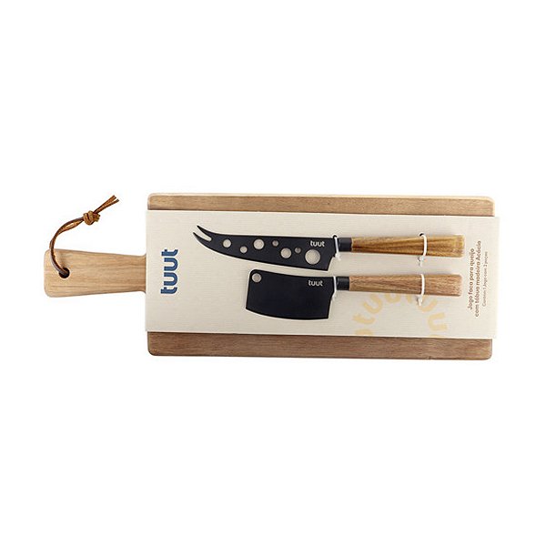 Jogo de Facas para Queijo com Tabua Acacia 3 peças Tuut